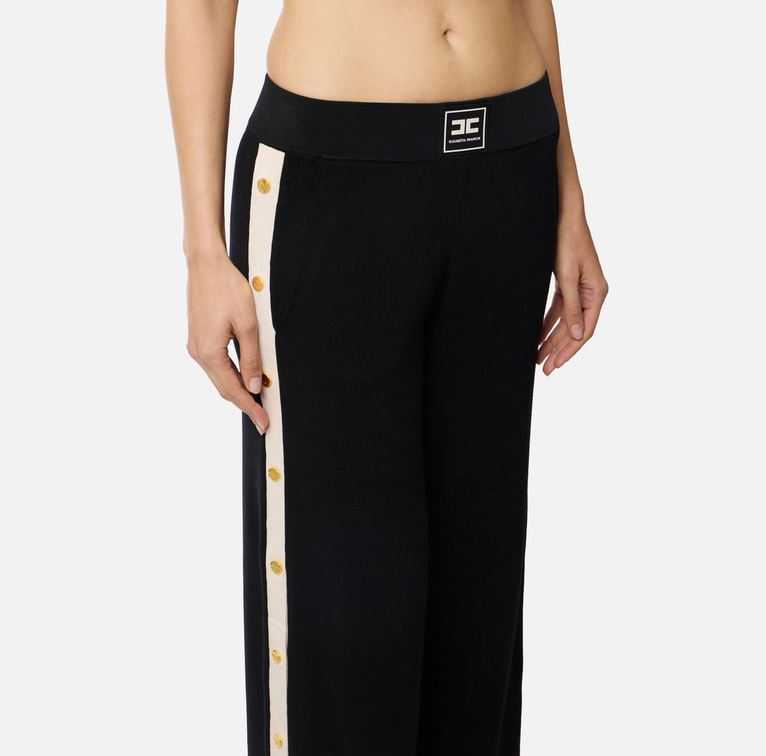 Knit fabric trousers with shiny viscose bands