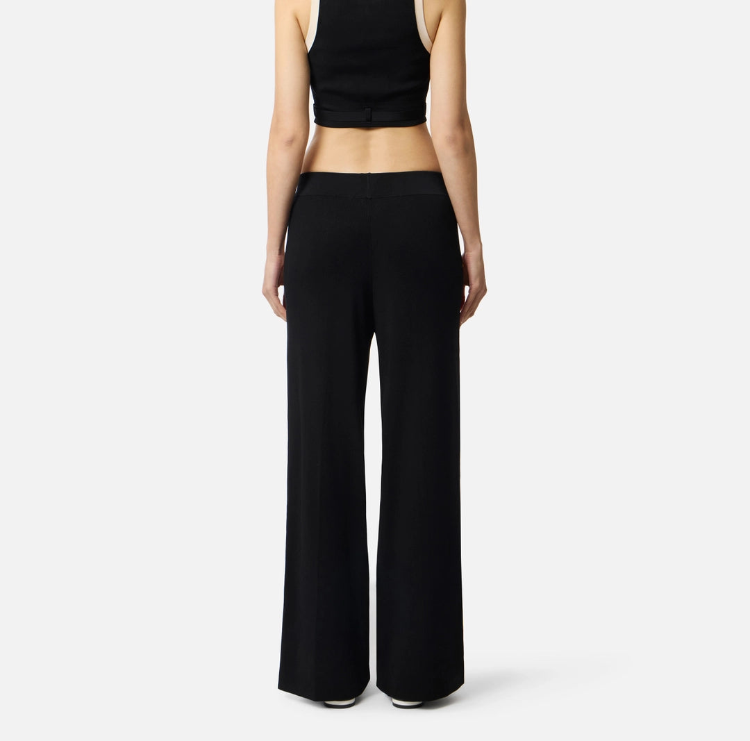 Knit fabric trousers with shiny viscose bands