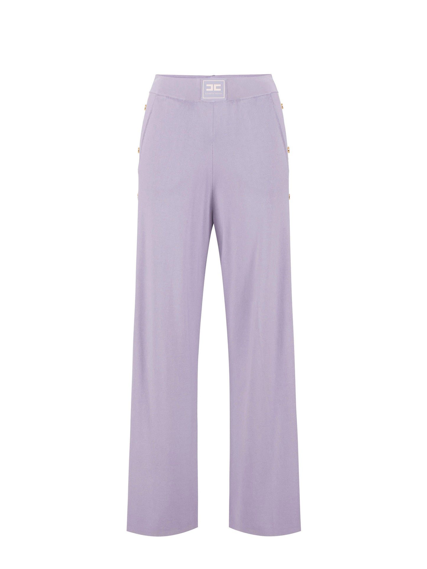 Knit fabric trousers with shiny viscose bands