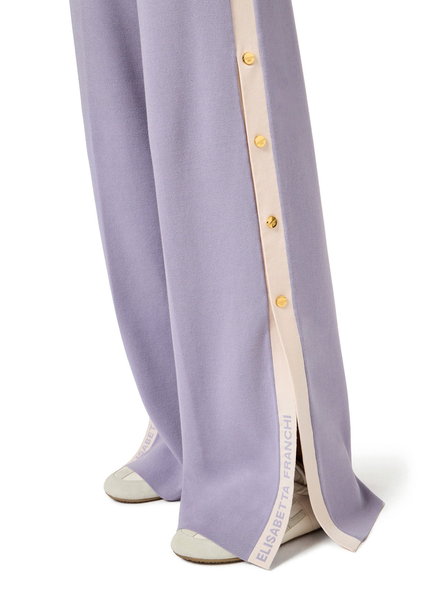 Knit fabric trousers with shiny viscose bands