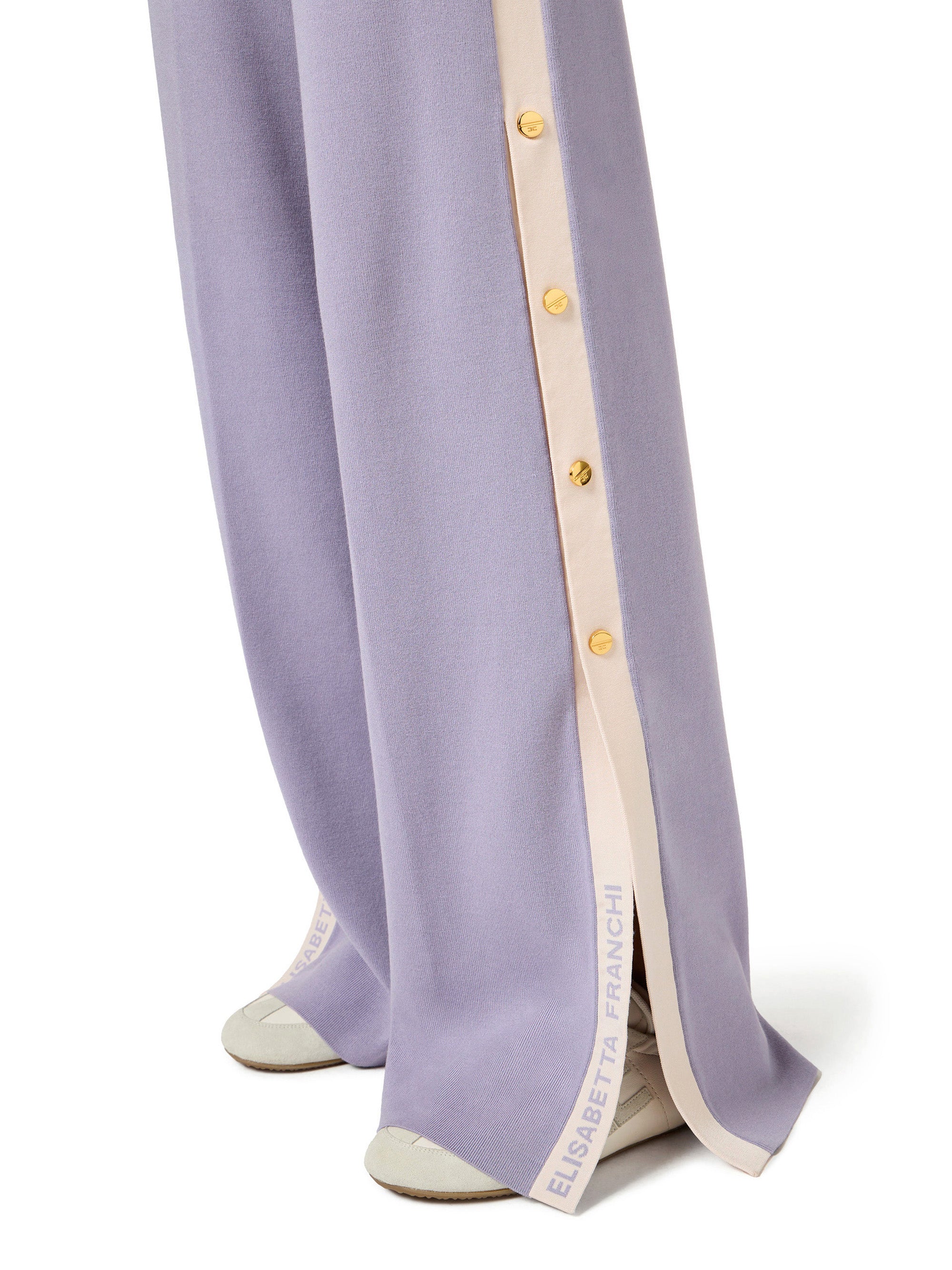 Knit fabric trousers with shiny viscose bands