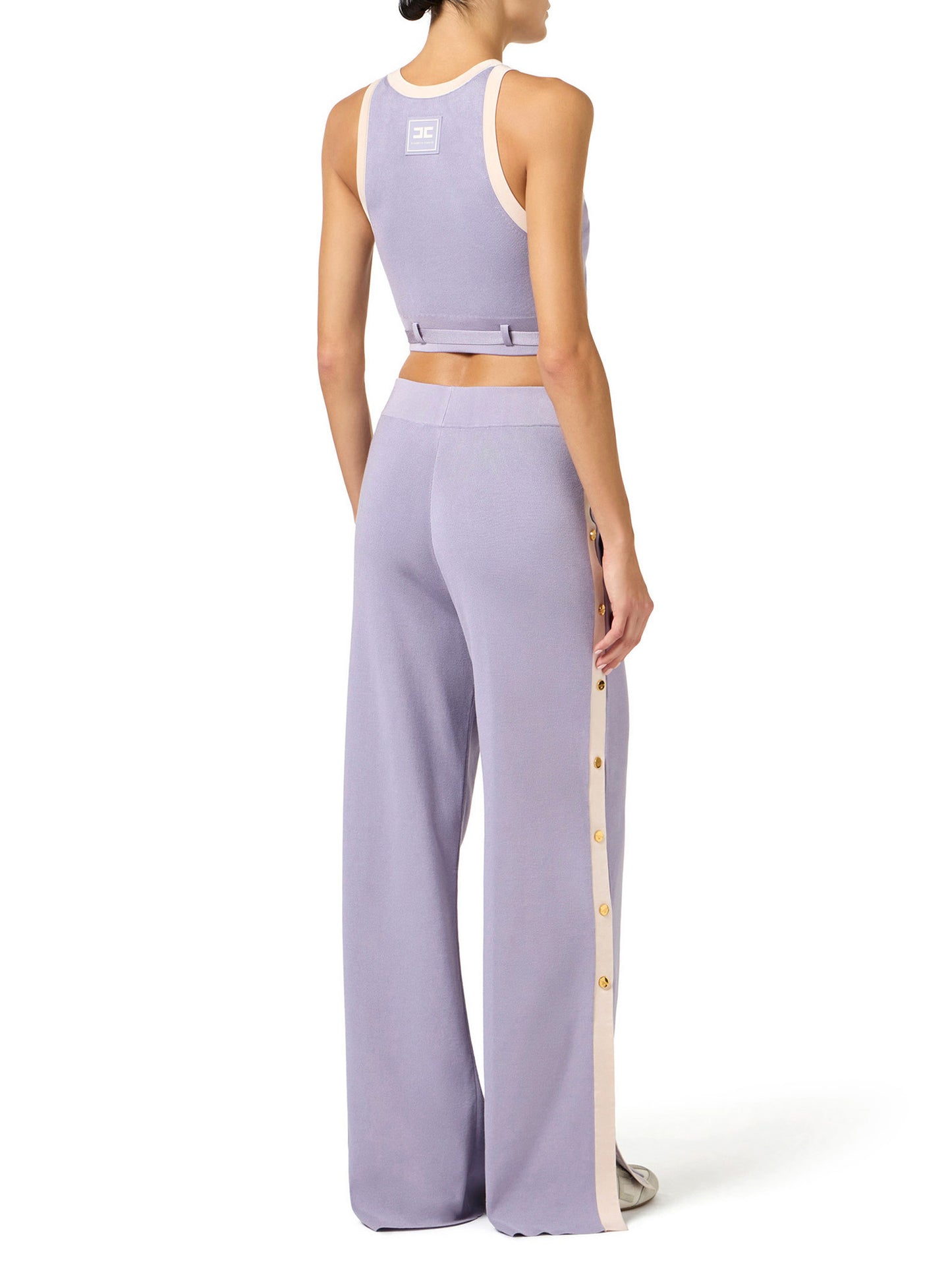 Knit fabric trousers with shiny viscose bands