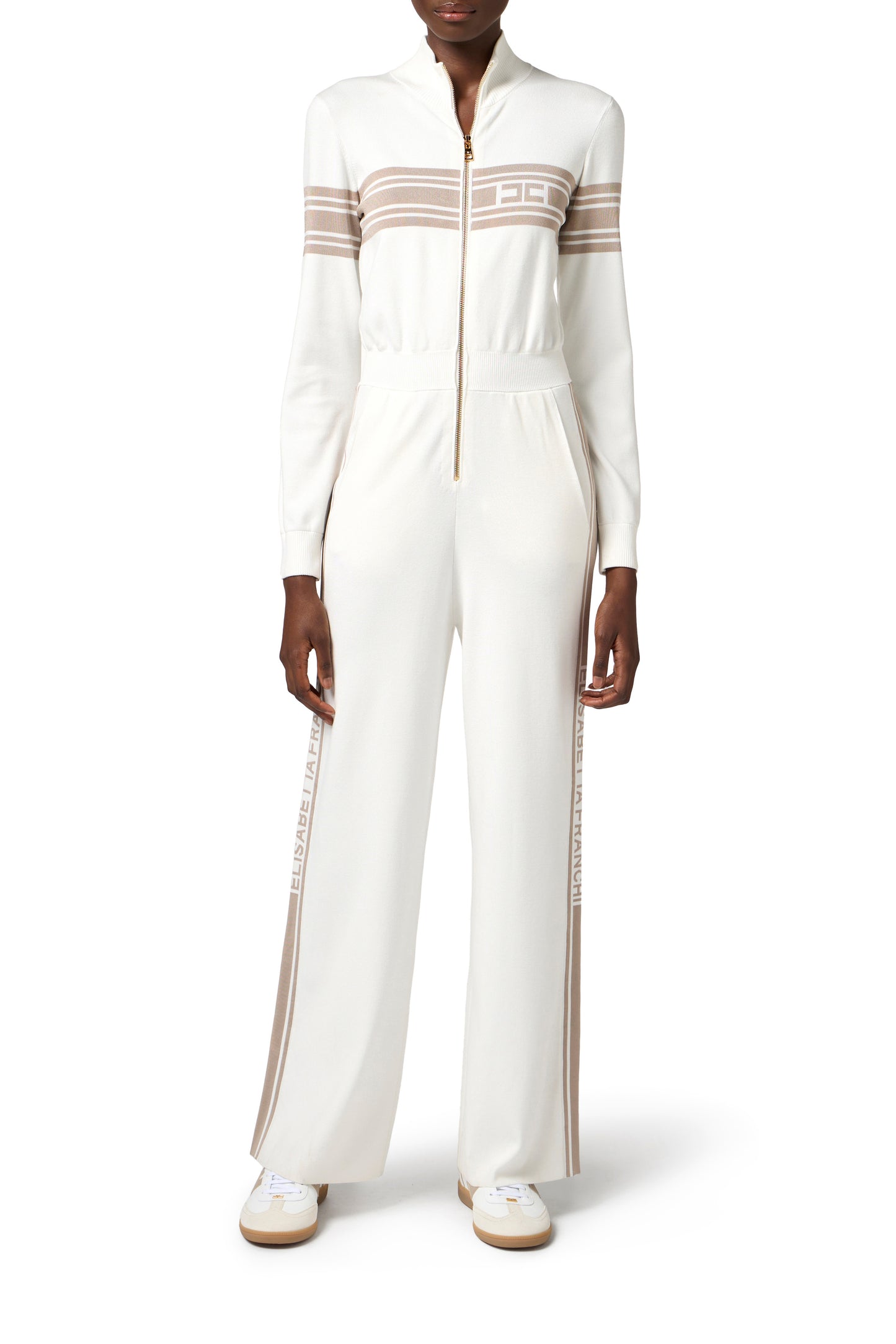 Viscose jumpsuit with contrasting bands