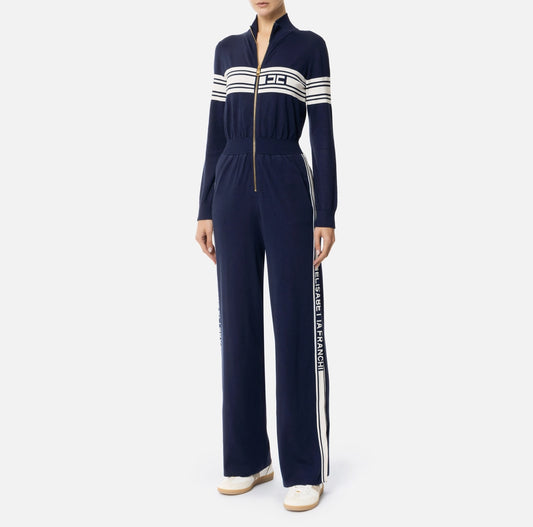 Viscose jumpsuit with contrasting bands