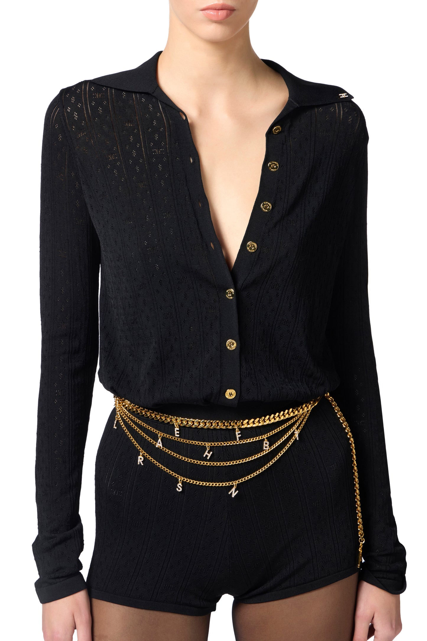 Knit jumpsuit with openwork embroideries