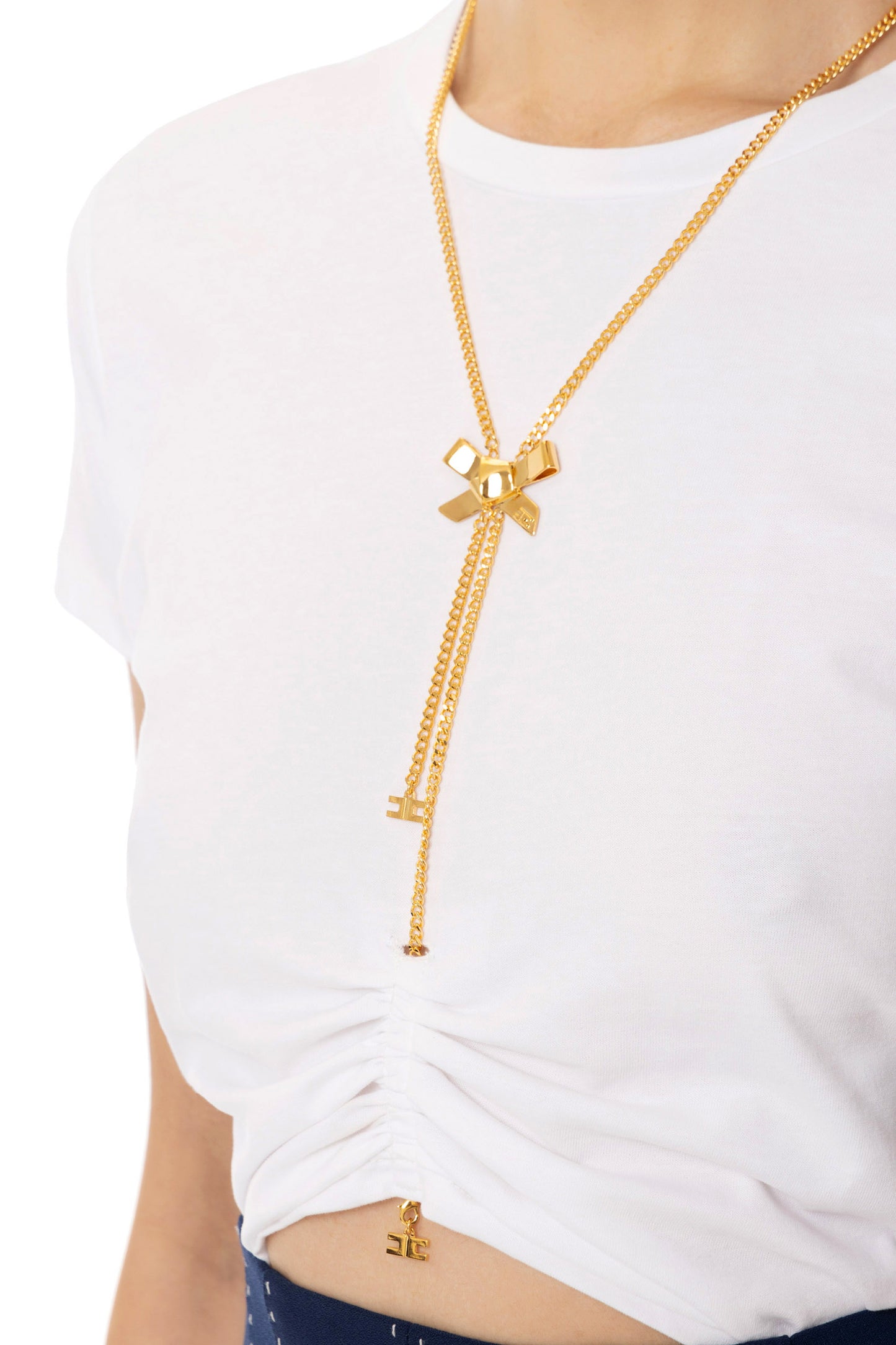 Jersey T-shirt with bow necklace