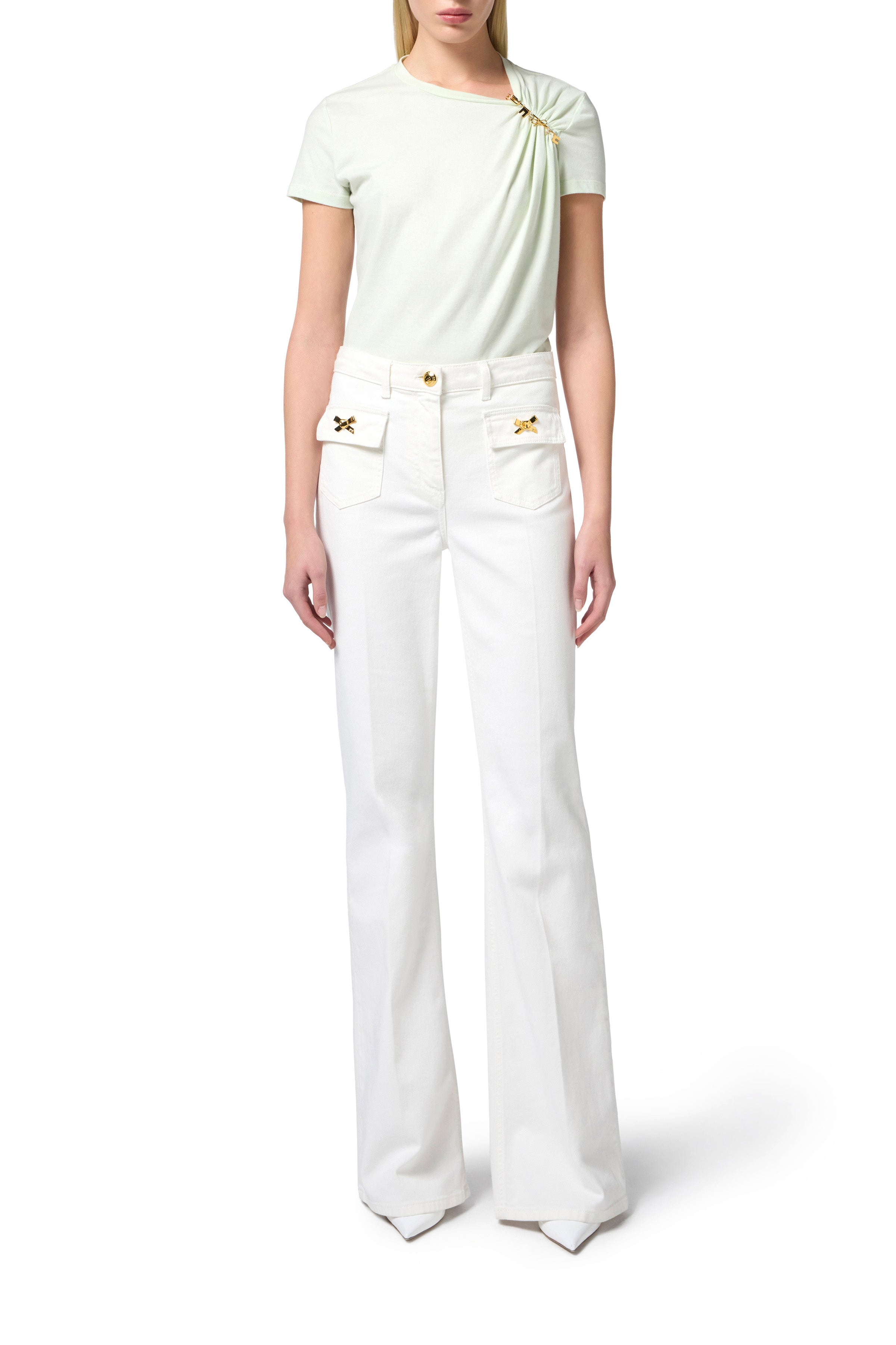 Jersey T-shirt with jewelled brooch | LAST PIECE: 40
