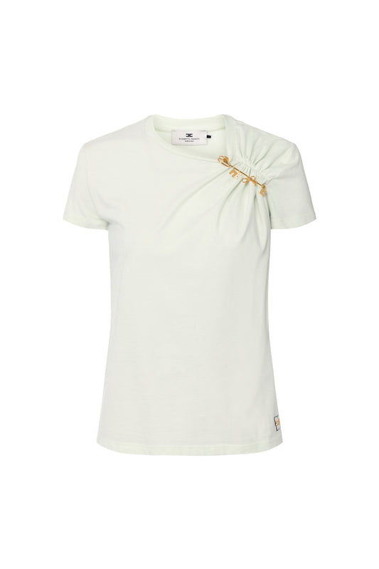 Jersey T-shirt with jewelled brooch