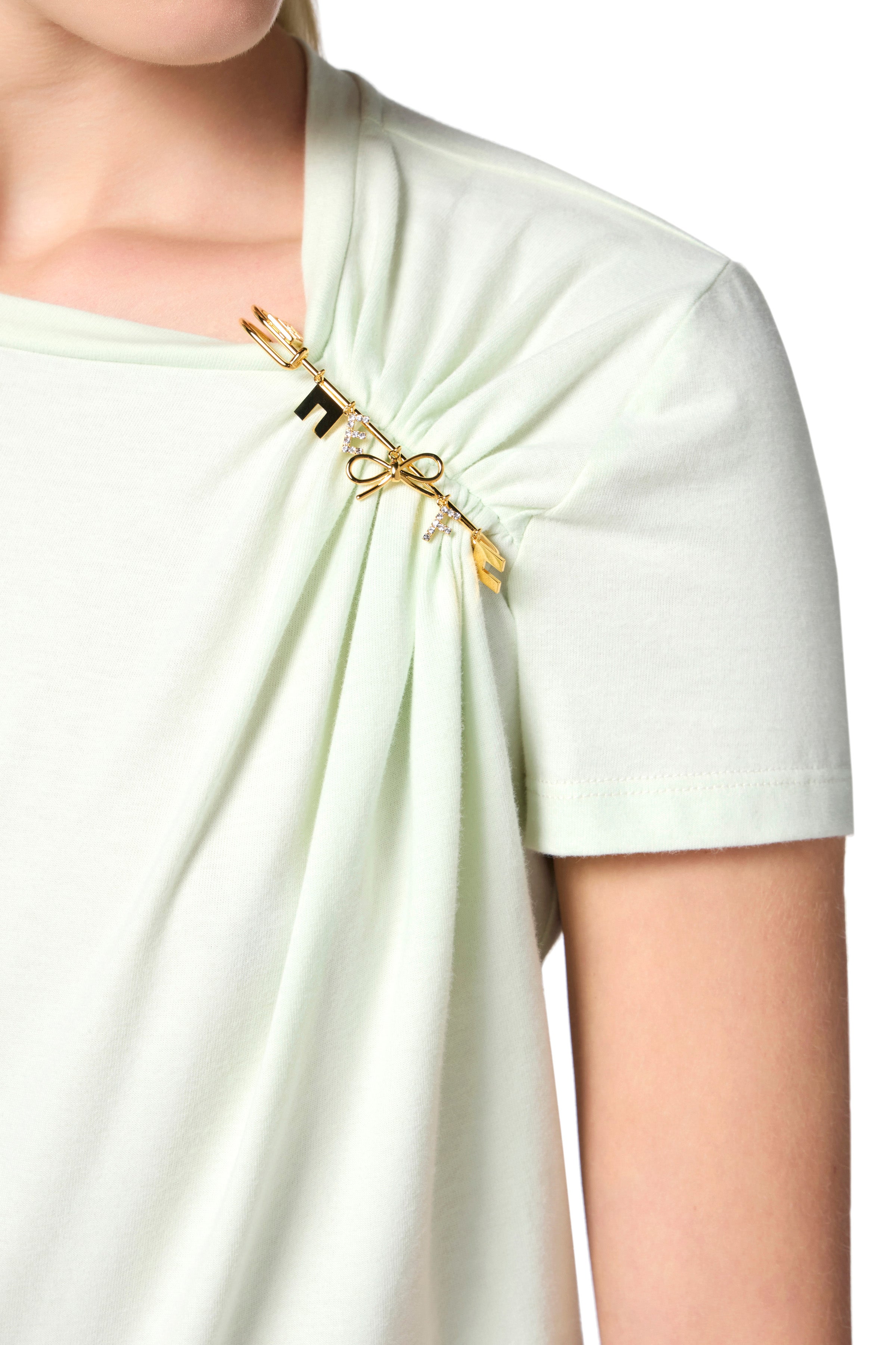 Jersey T-shirt with jewelled brooch | LAST PIECE: 40