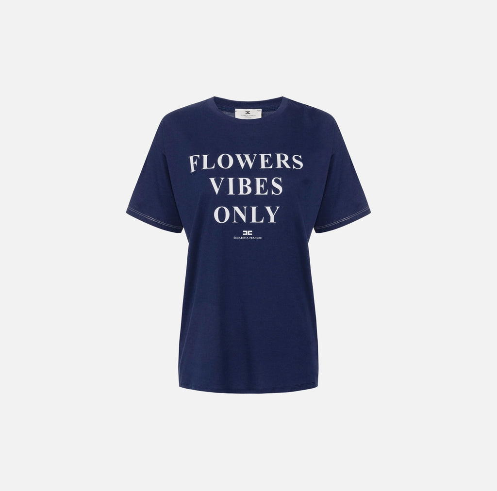 Jersey T-shirt with print and satin bands
