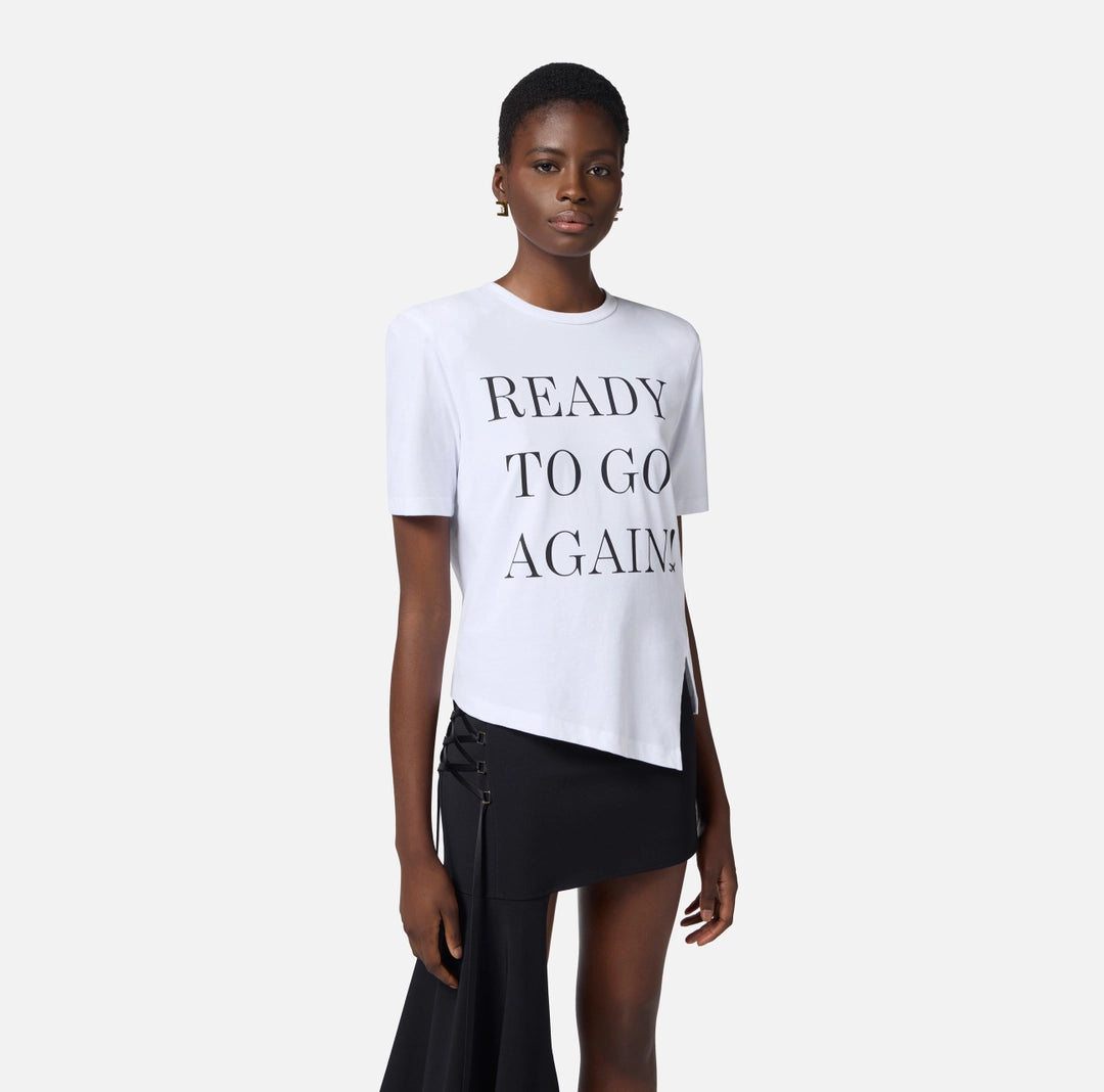 Asymmetric jersey T-shirt with lettering