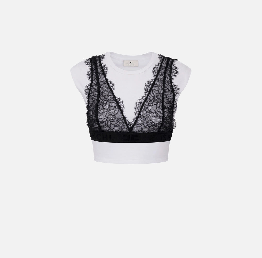 Jersey T-shirt with lace bralette