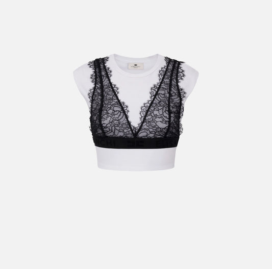 Jersey T-shirt with lace bralette