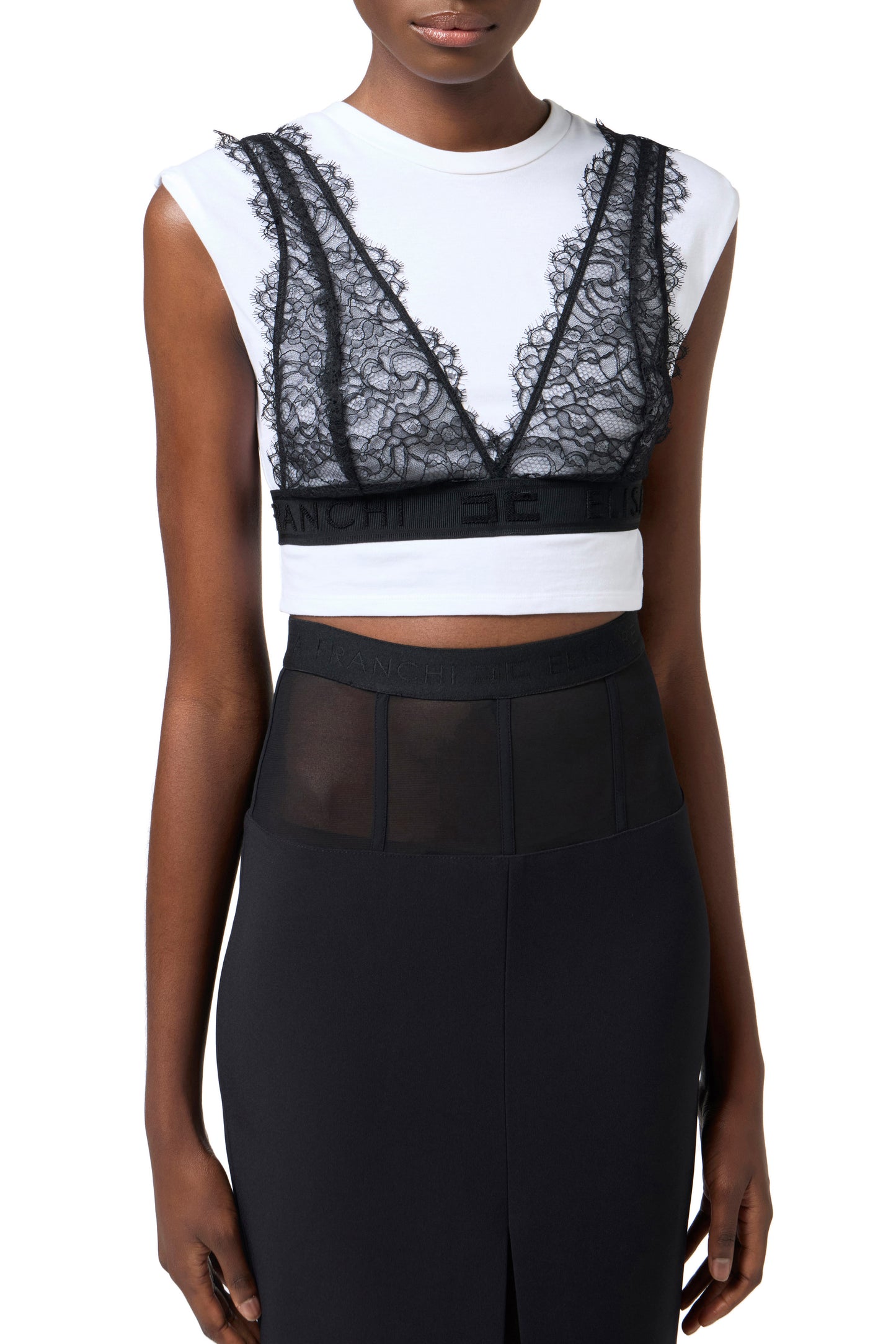 Jersey T-shirt with lace bralette