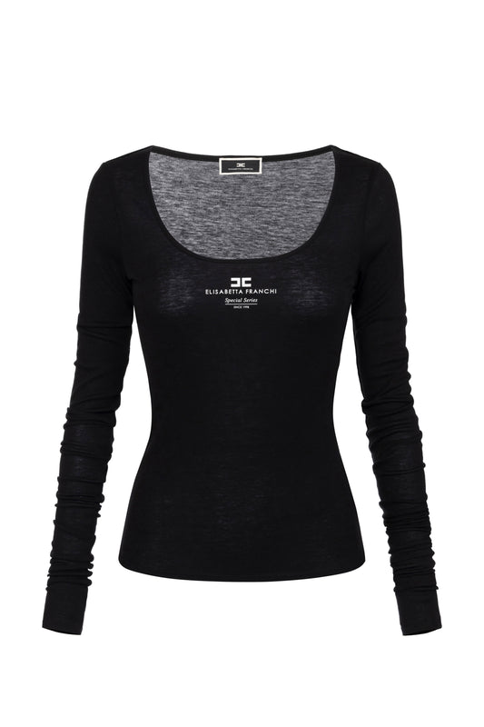 Wool and jersey top with logo