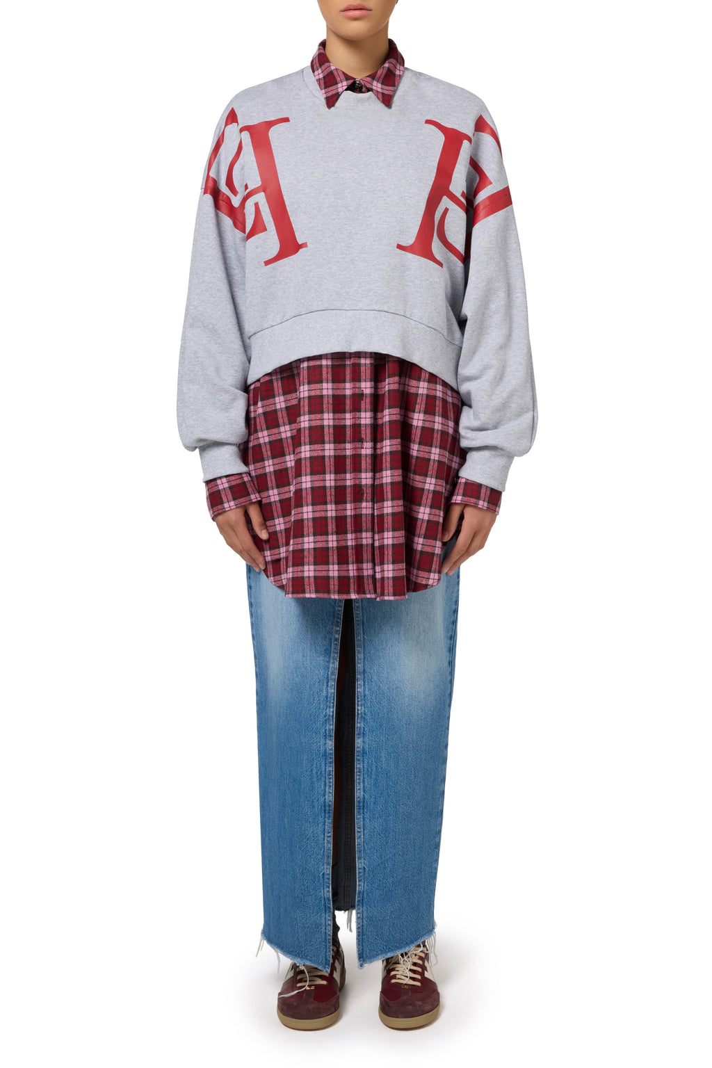 Cotton cropped sweatshirt with maxi logo | LAST PIECE: 40/42/44