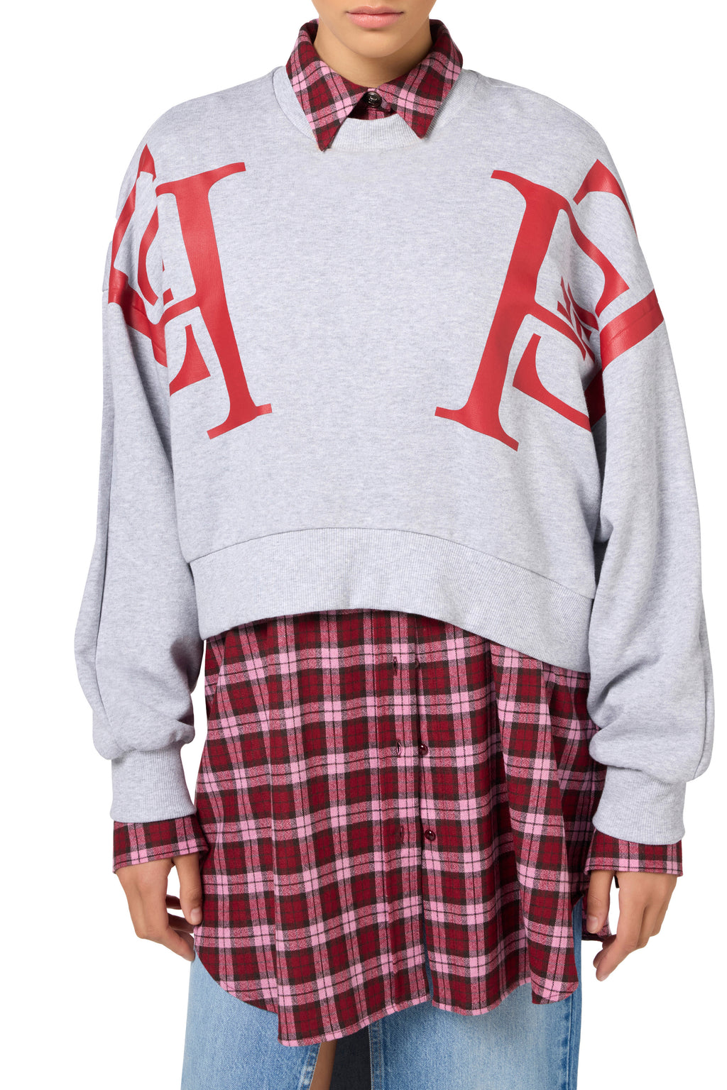 Cotton cropped sweatshirt with maxi logo | LAST PIECE: 40/42/44