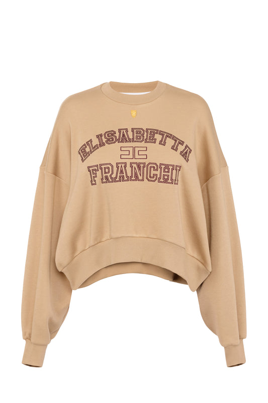 Cotton cropped sweatshirt with college logo