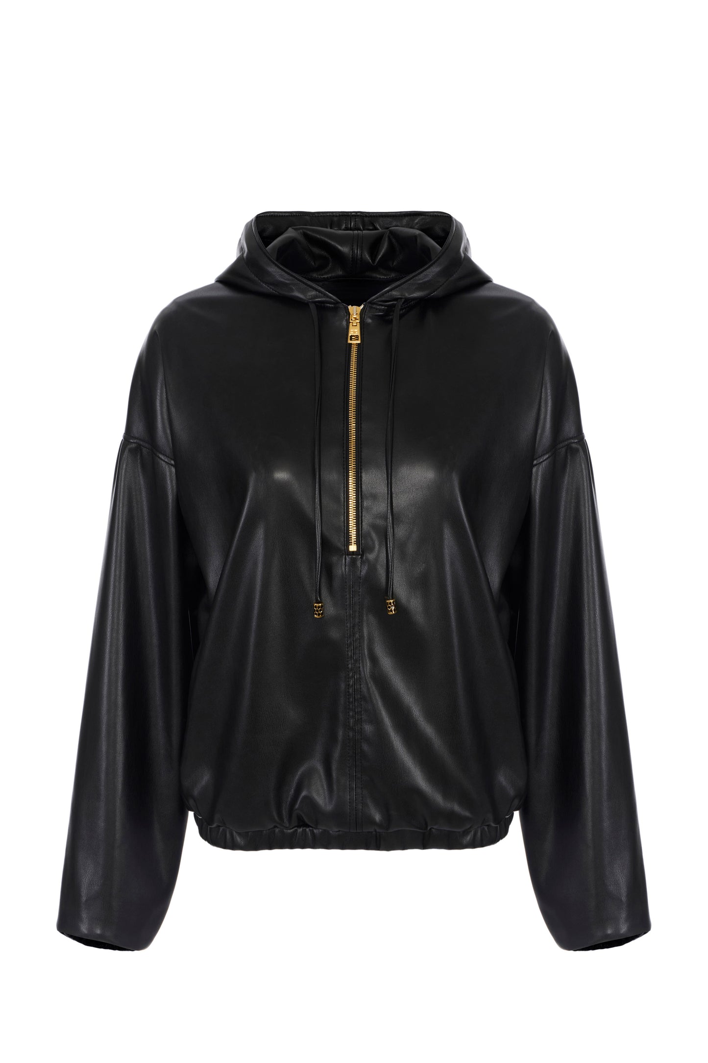Sweatshirt with nappa leather texture and hood