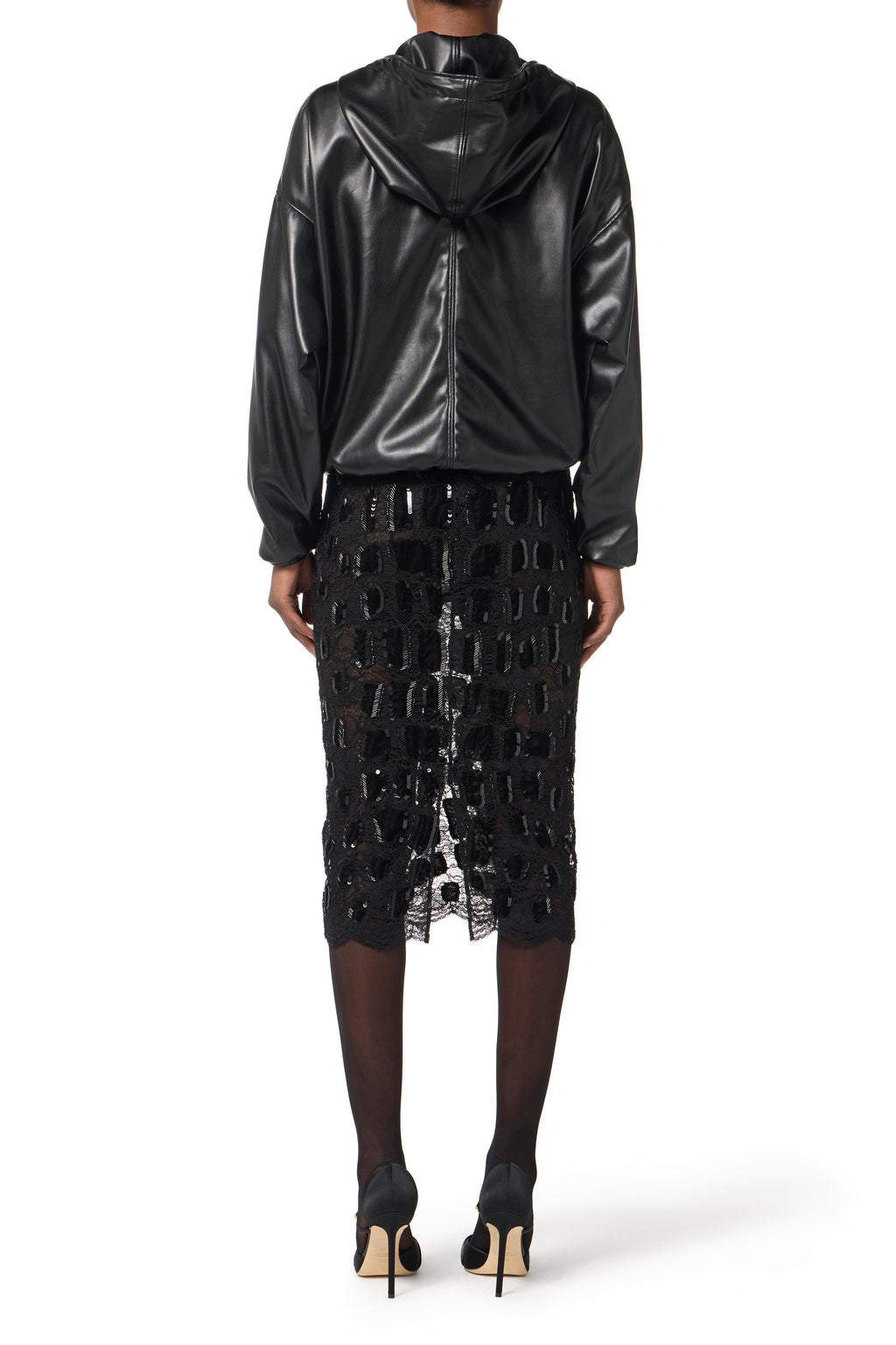 Sweatshirt with nappa leather texture and hood