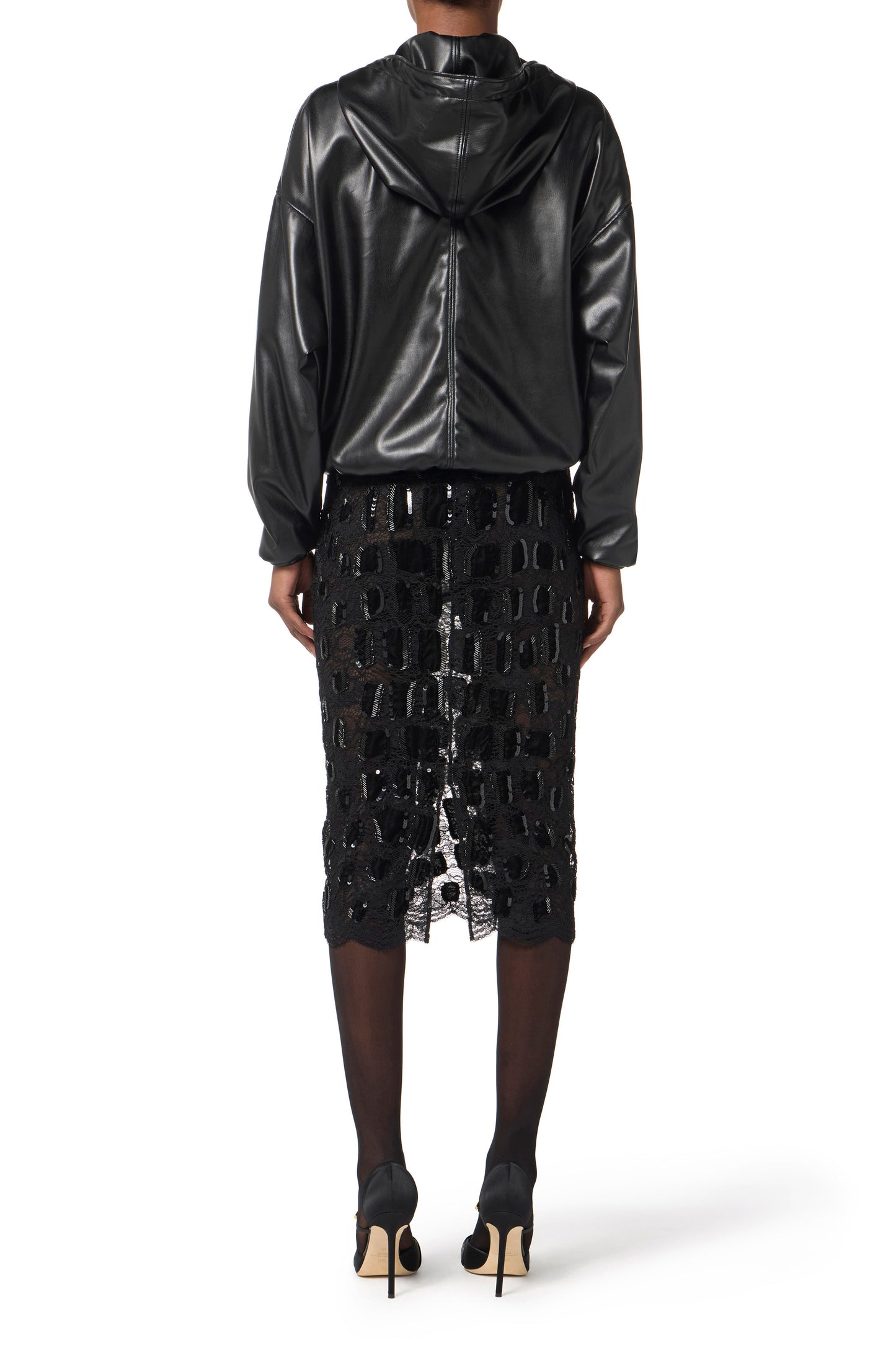 Sweatshirt with nappa leather texture and hood