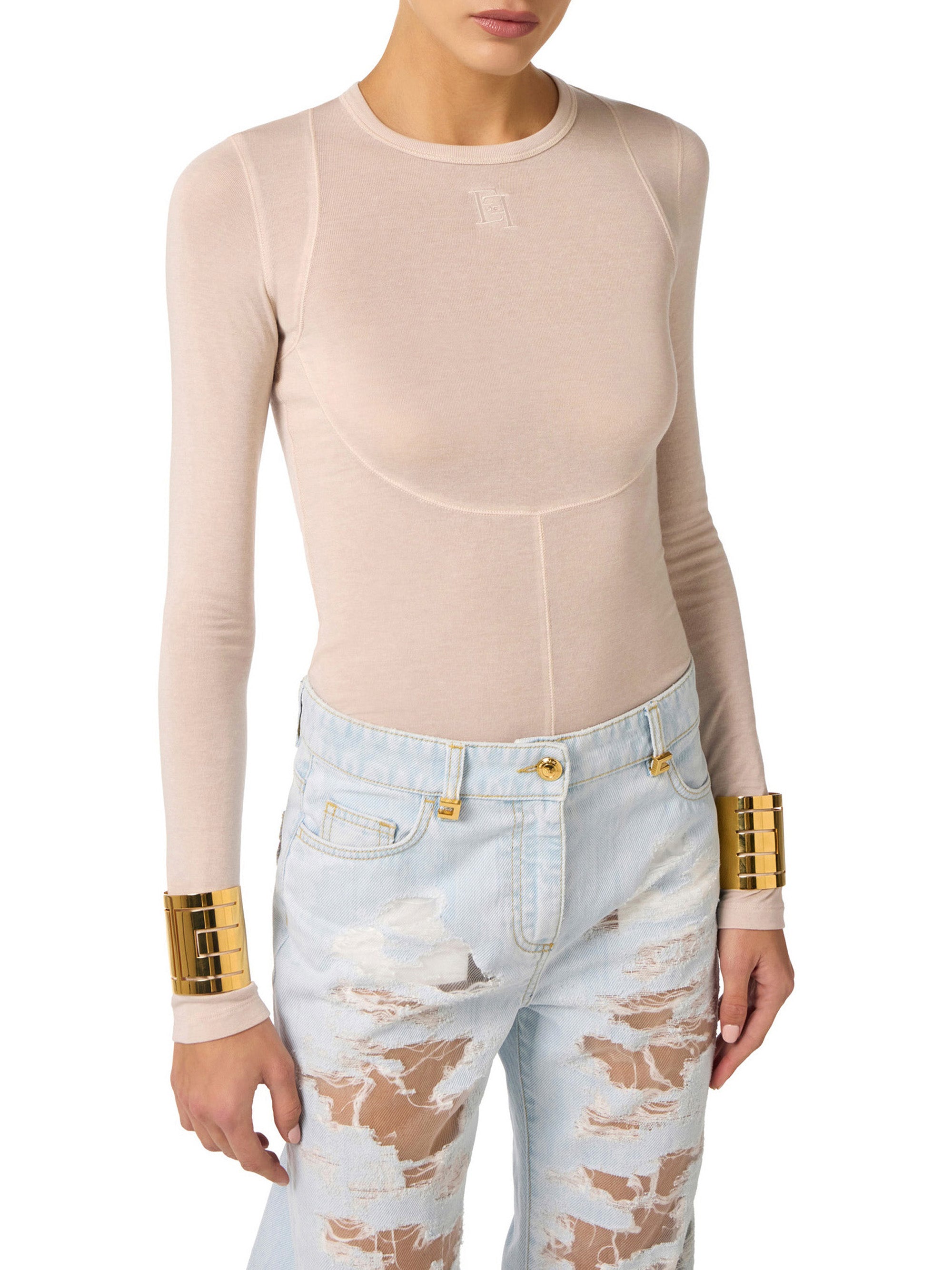 Top in lightweight jersey fabric with embroidered logo