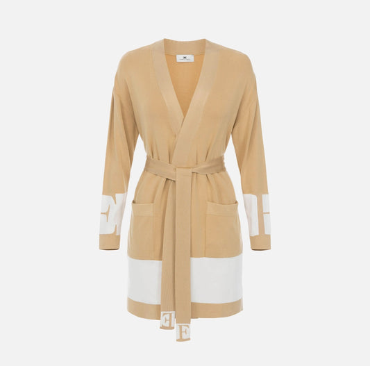 Cardigan in viscose fabric with shiny bands