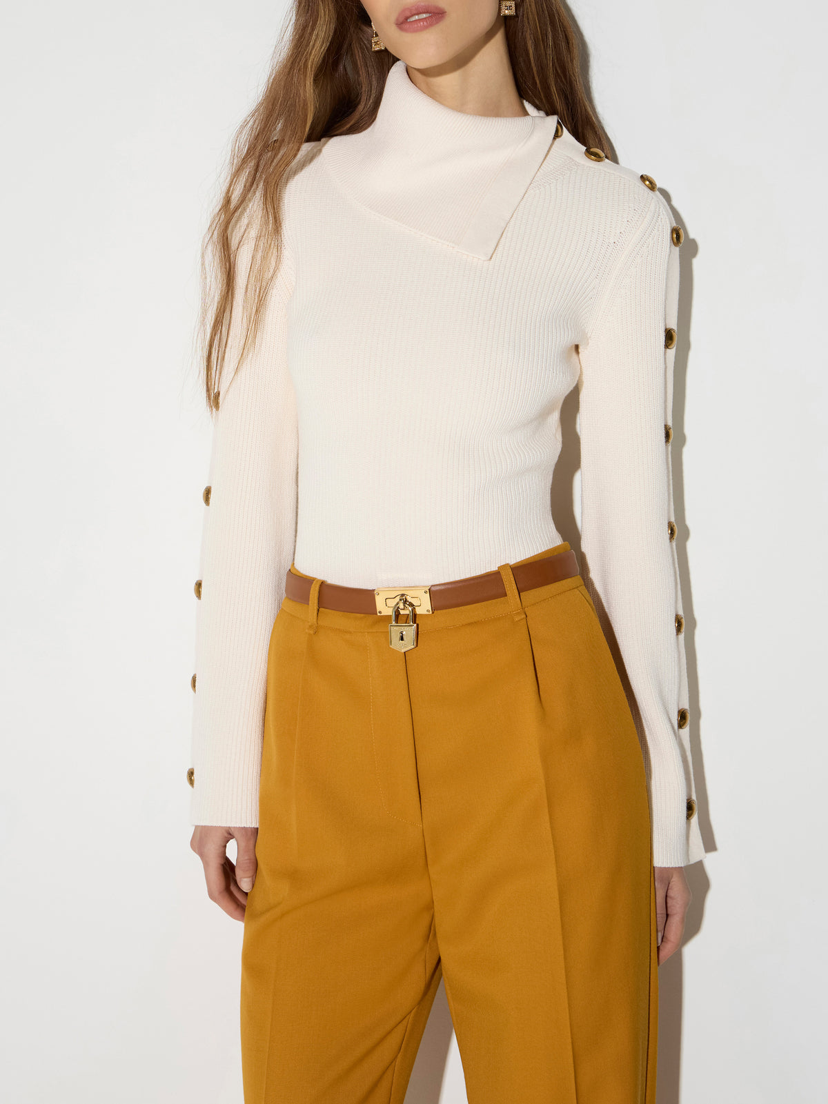 Knit pullover with jewel buttons