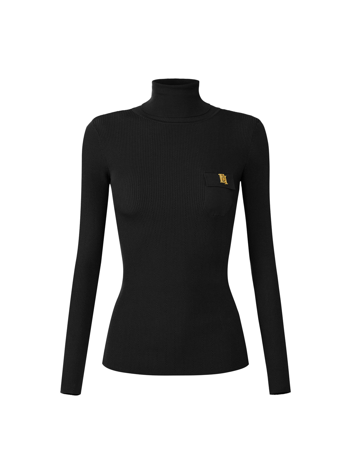 Knit turtleneck top with openwork embroideries