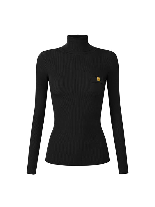 Knit turtleneck top with openwork embroideries – luxury fashion at Meranesy