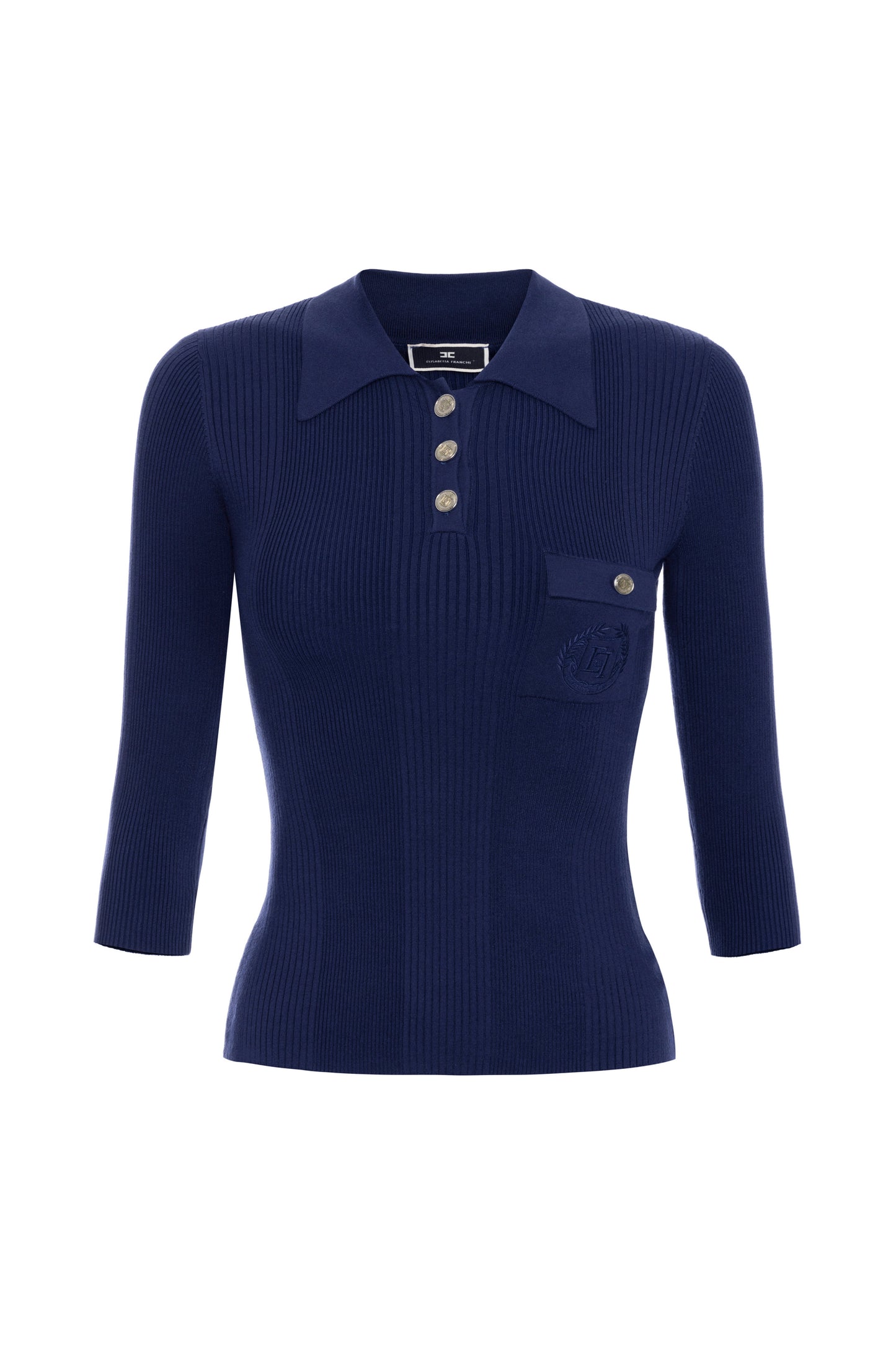 Polo shirt in narrow-ribbed viscose and silk fabric with logo embroidery