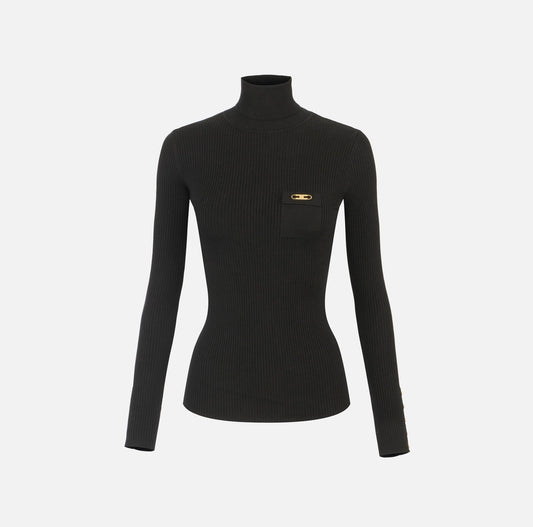Ribbed knit top with breast pocket