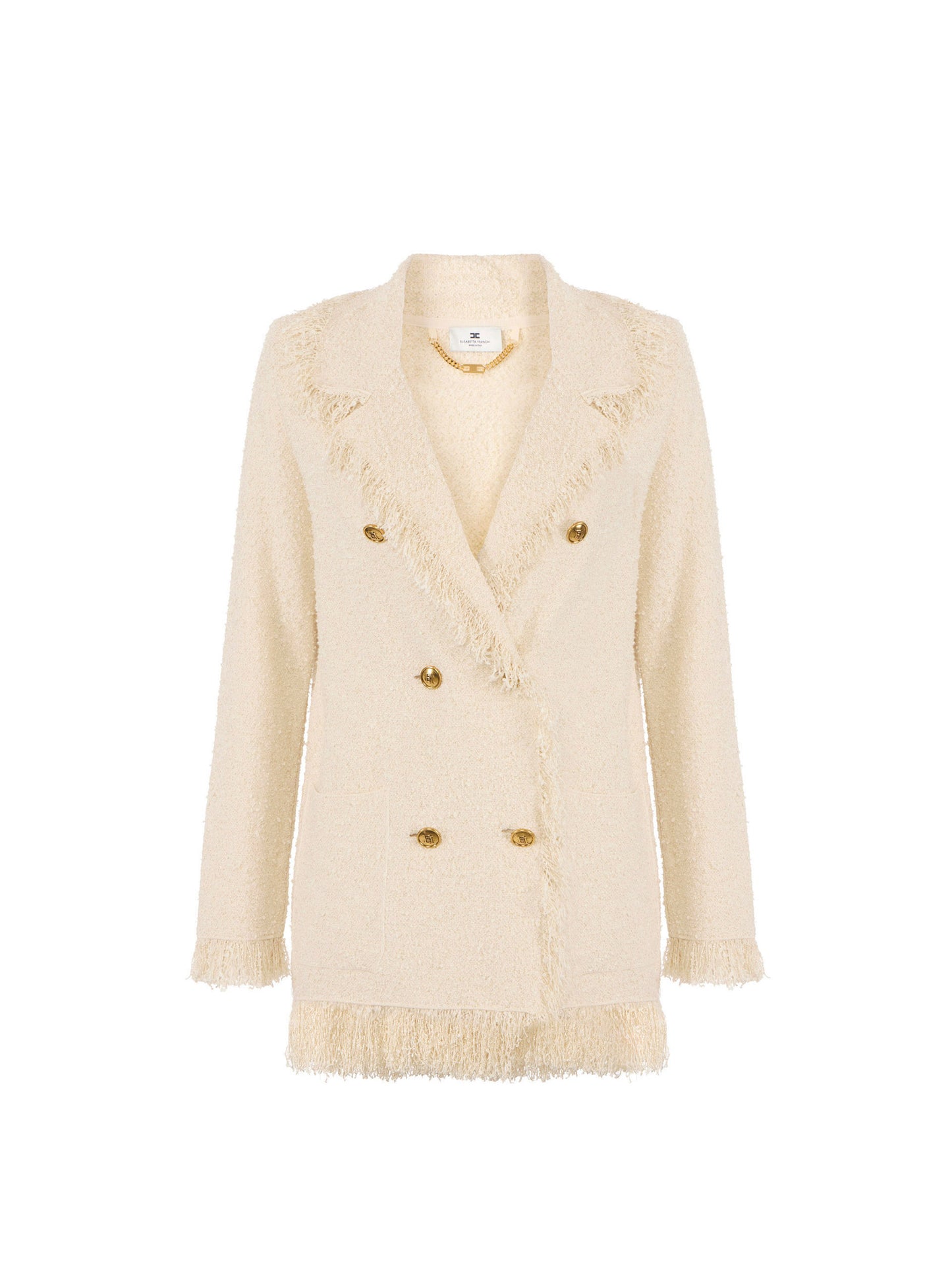 Bouclé knit jacket with fringes