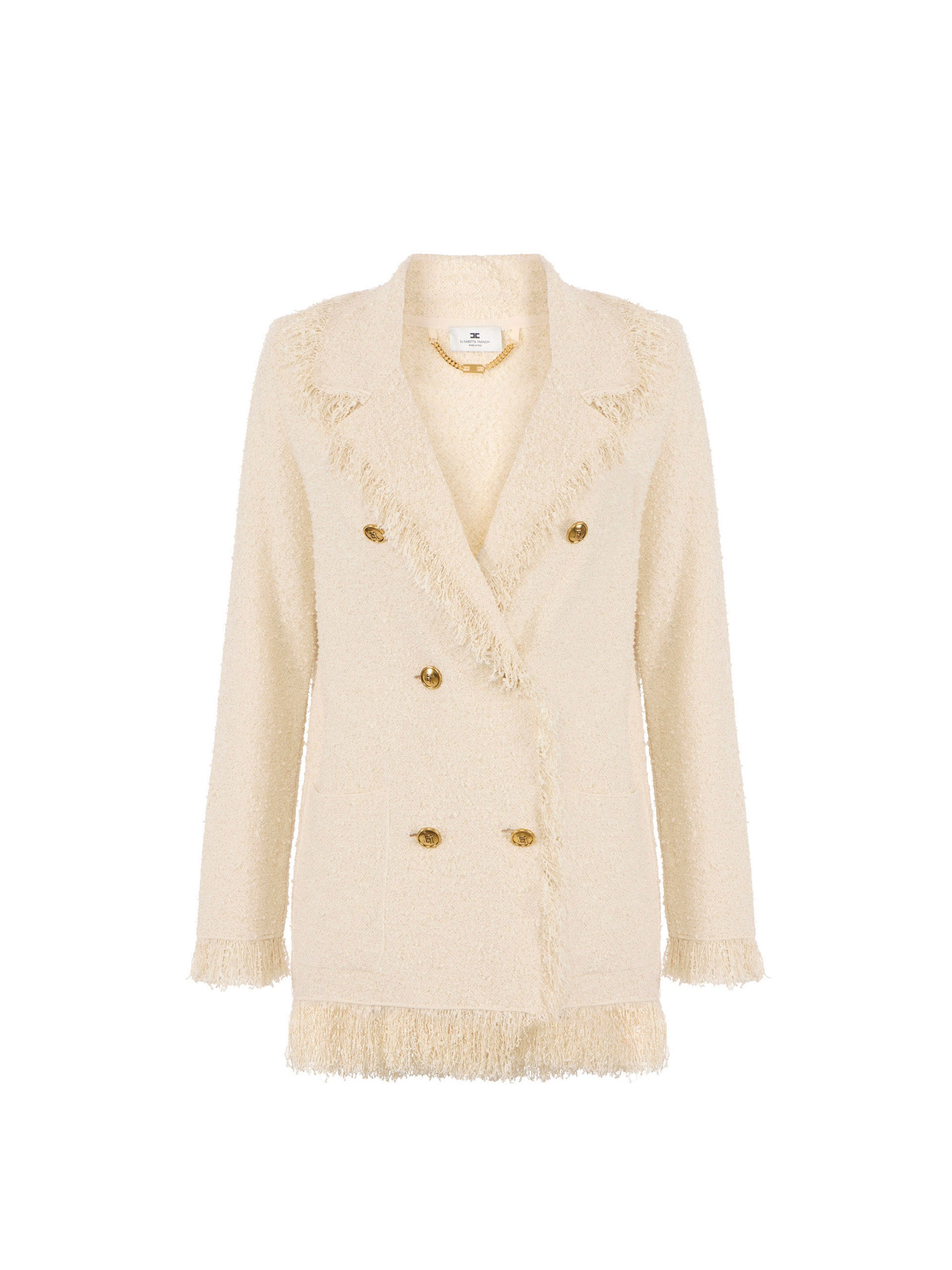 Bouclé knit jacket with fringes