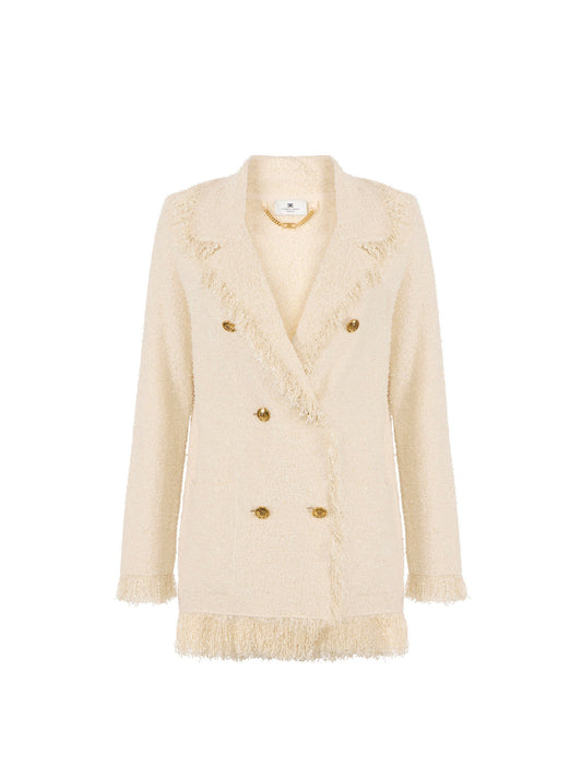 Bouclé knit jacket with fringes