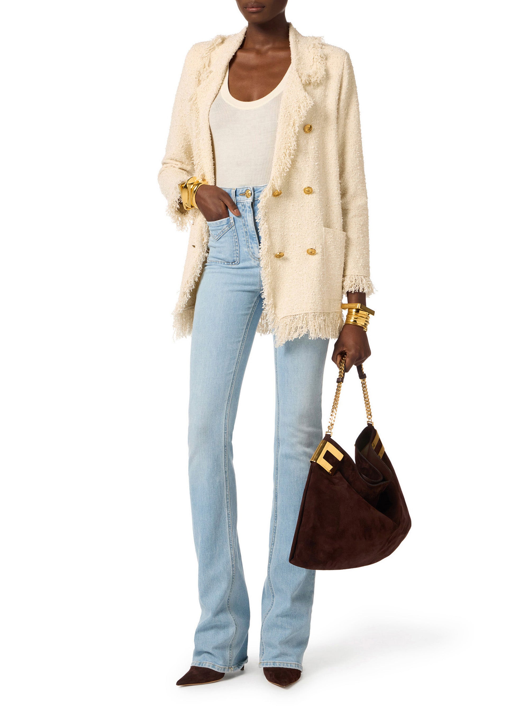 Bouclé knit jacket with fringes