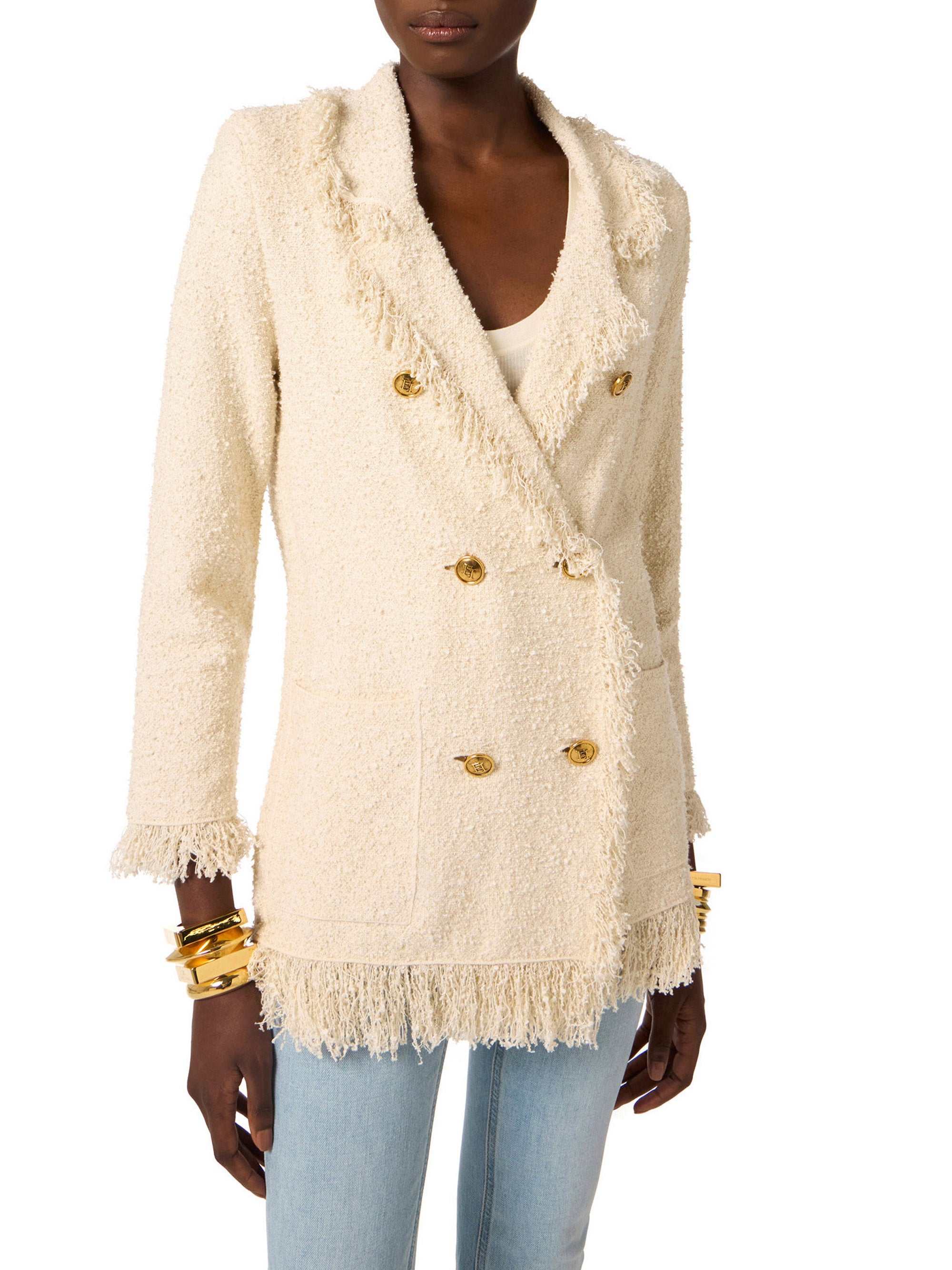 Bouclé knit jacket with fringes