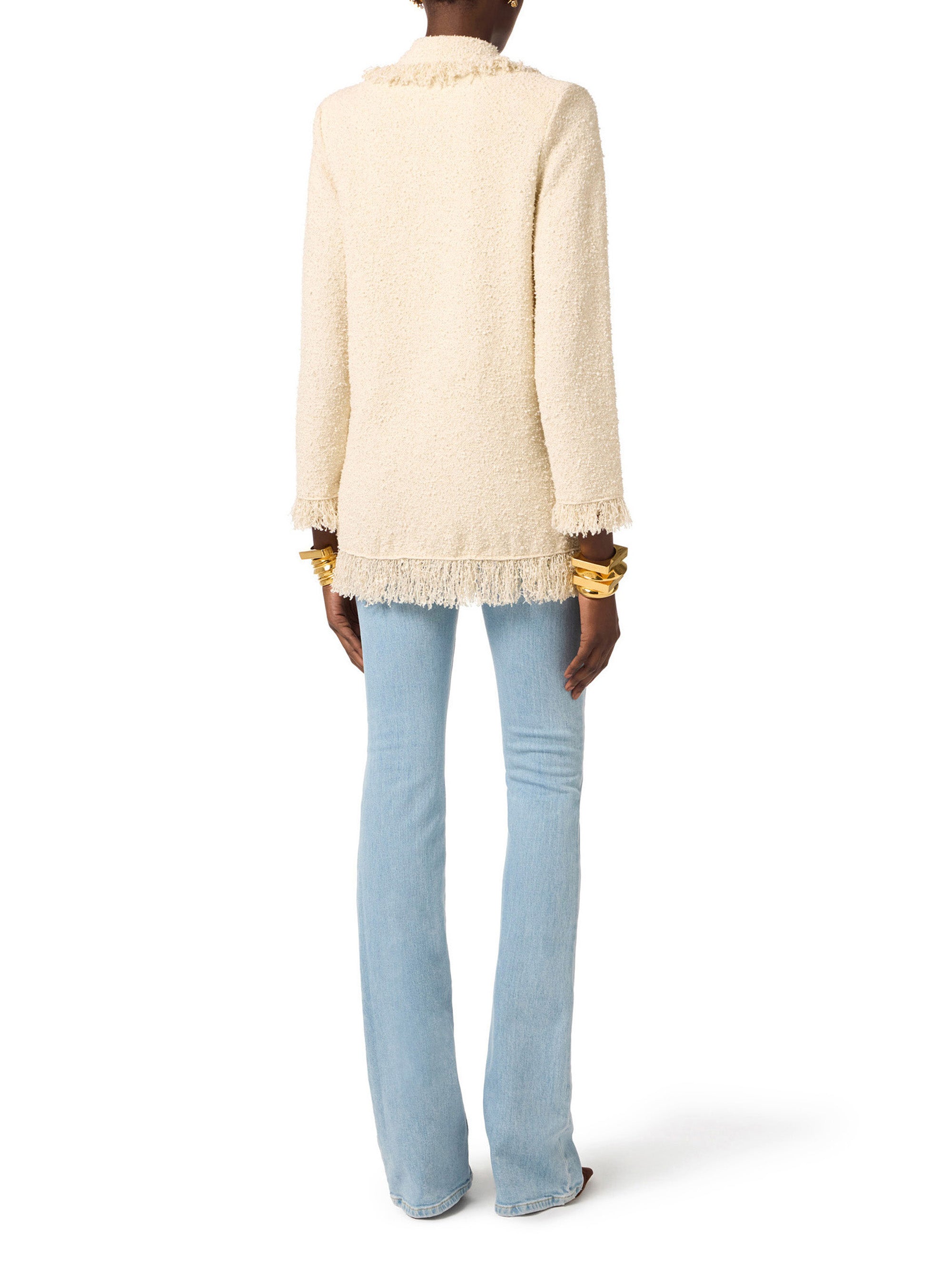 Bouclé knit jacket with fringes