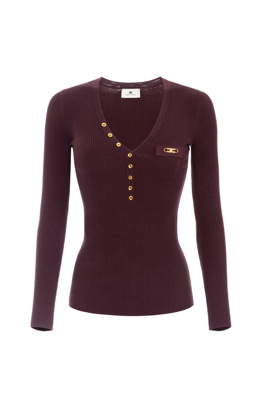 Ribbed knit top with breast pocket