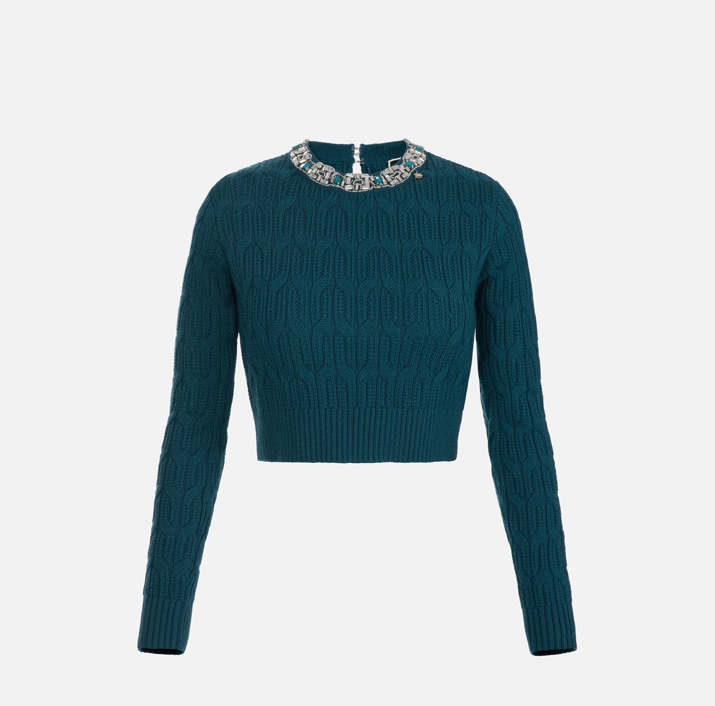 Wool top with embroidered collar