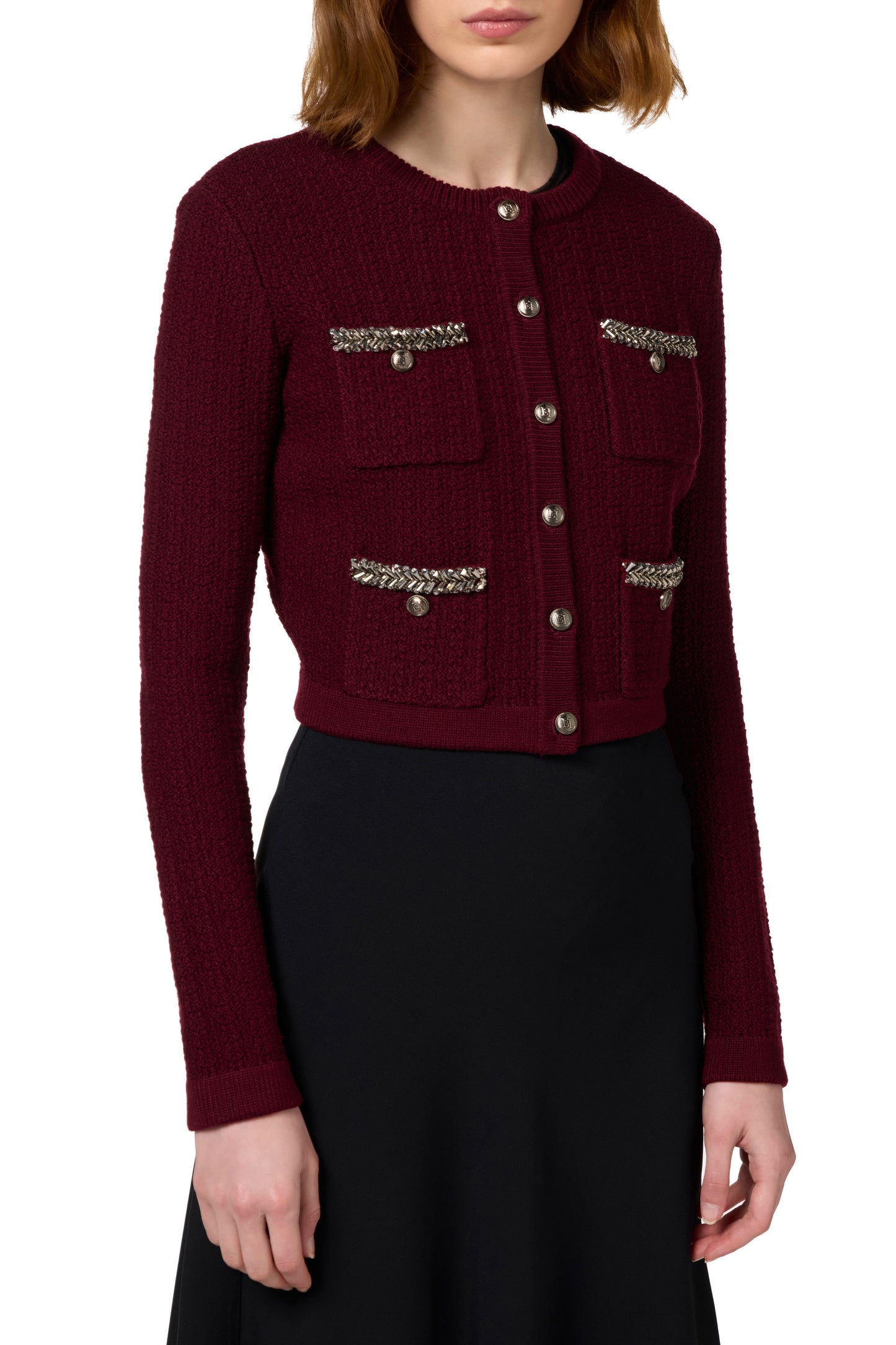 Bouclé wool cardigan with embroidery