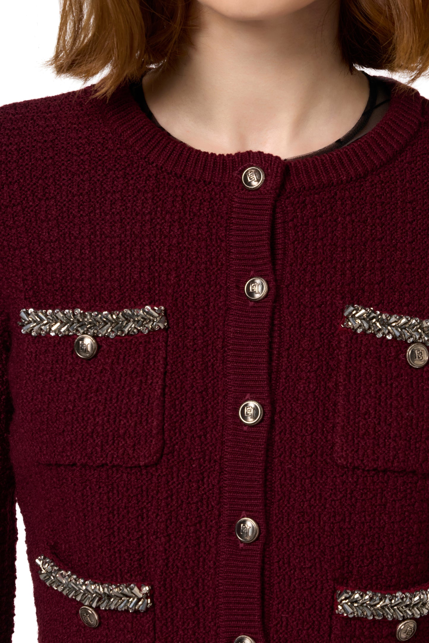 Bouclé wool cardigan with embroidery