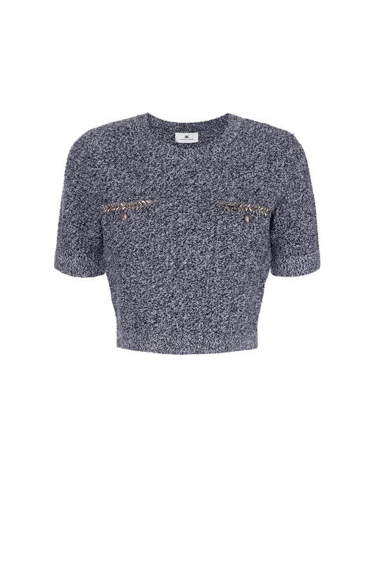 Cropped top in bouclé wool with embroidery