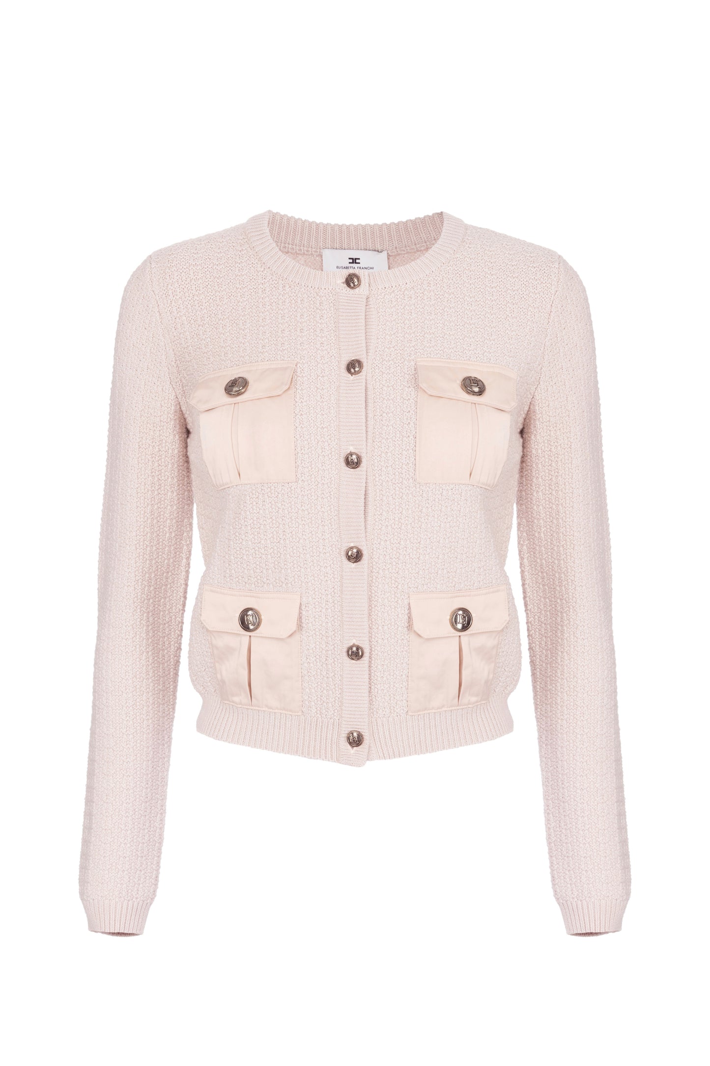 Bouclé wool cardigan with pockets in technical voile fabric