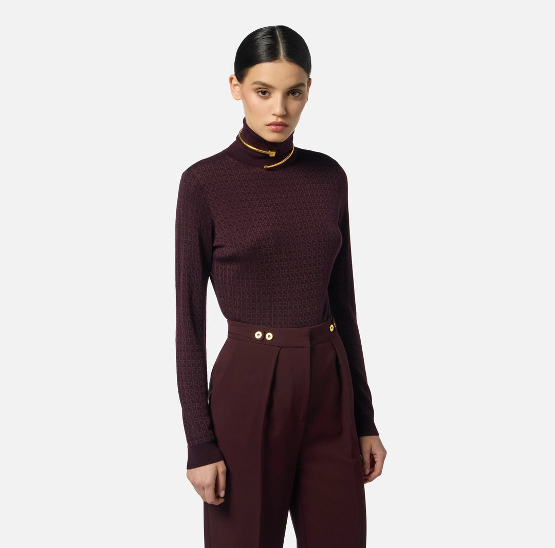 Wool jumper with jacquard micro-logo