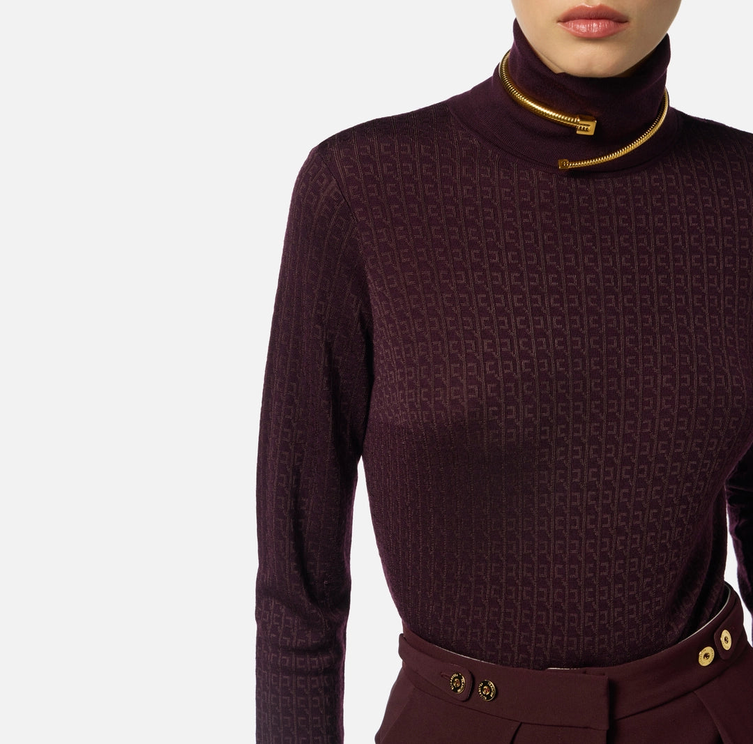 Wool jumper with jacquard micro-logo