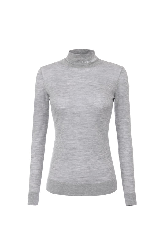 Turtleneck top in merino wool fabric with jacquard logo