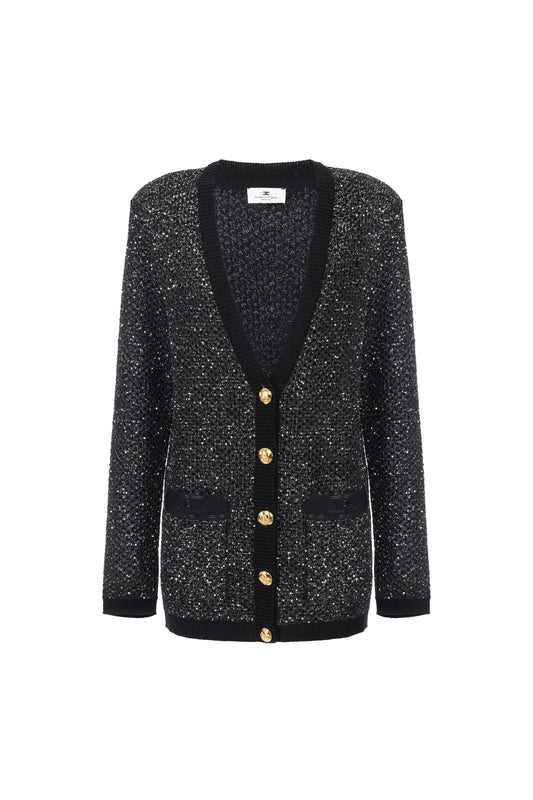 Wool cardigan with sequin thread