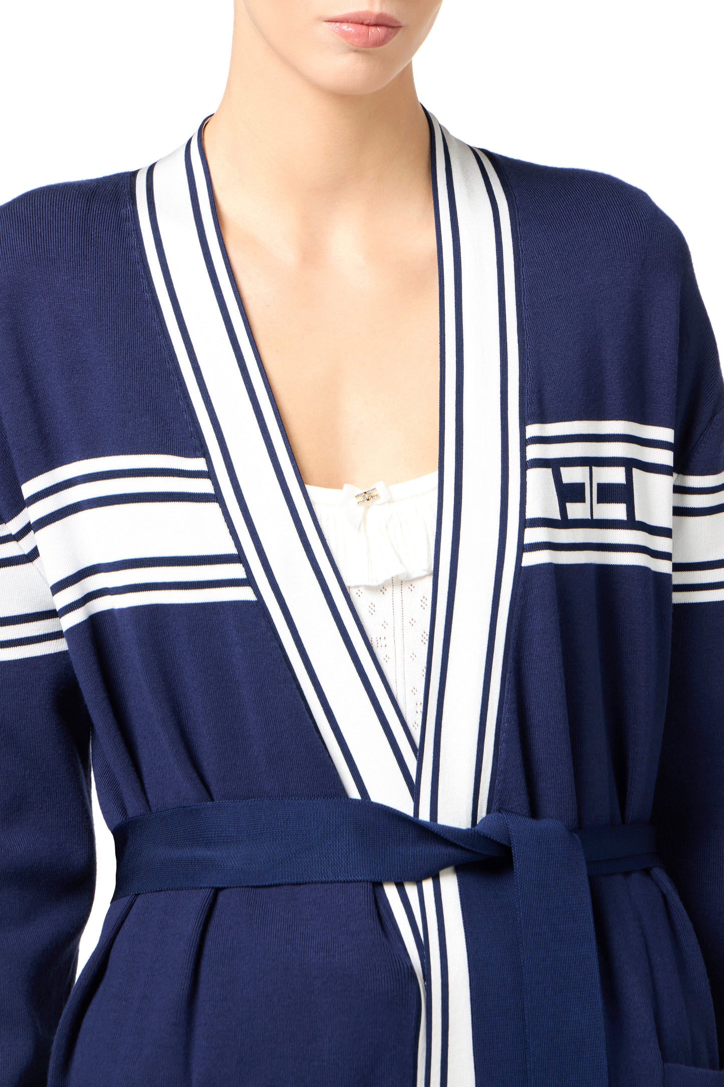 Viscose cardigan with contrasting bands