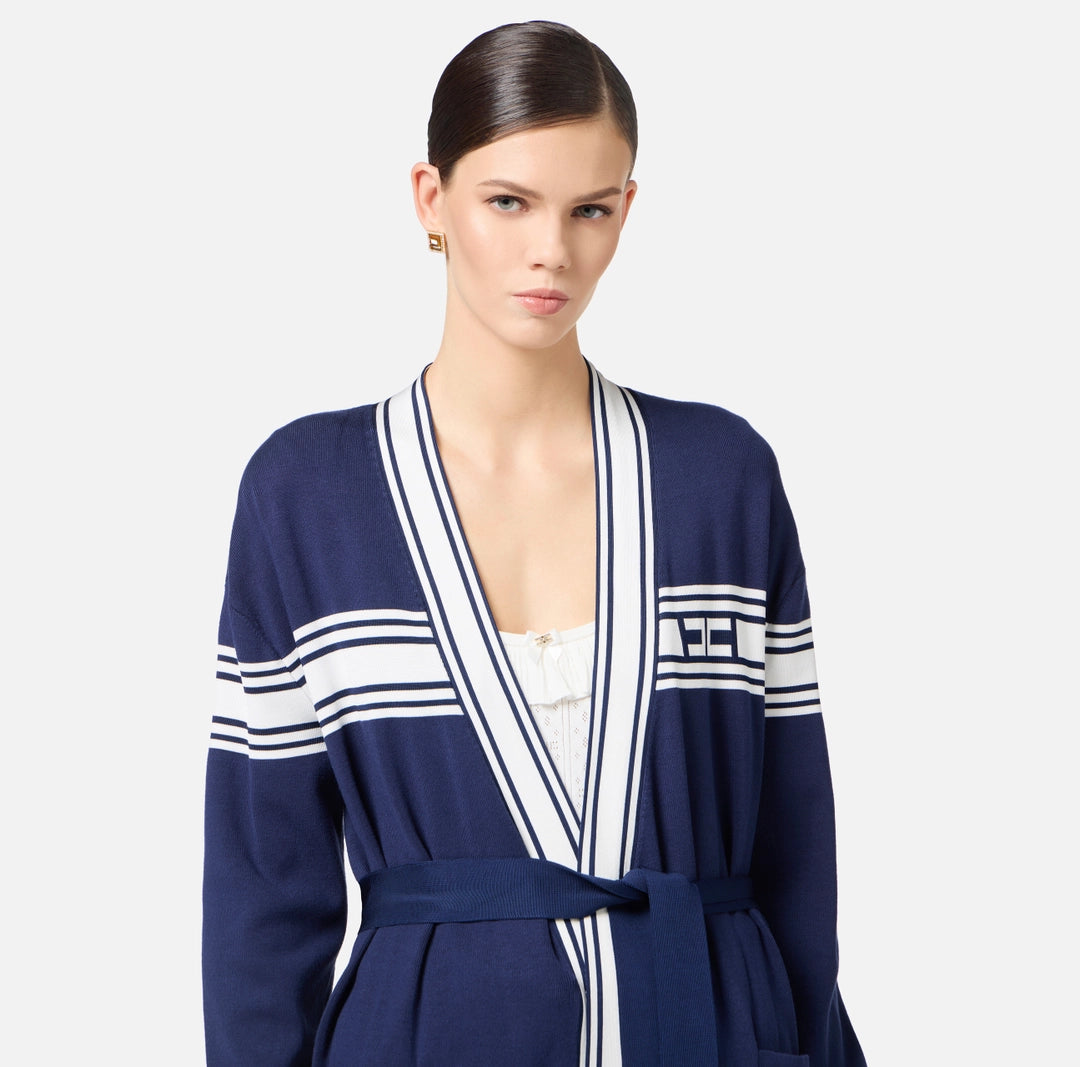 Viscose cardigan with contrasting bands